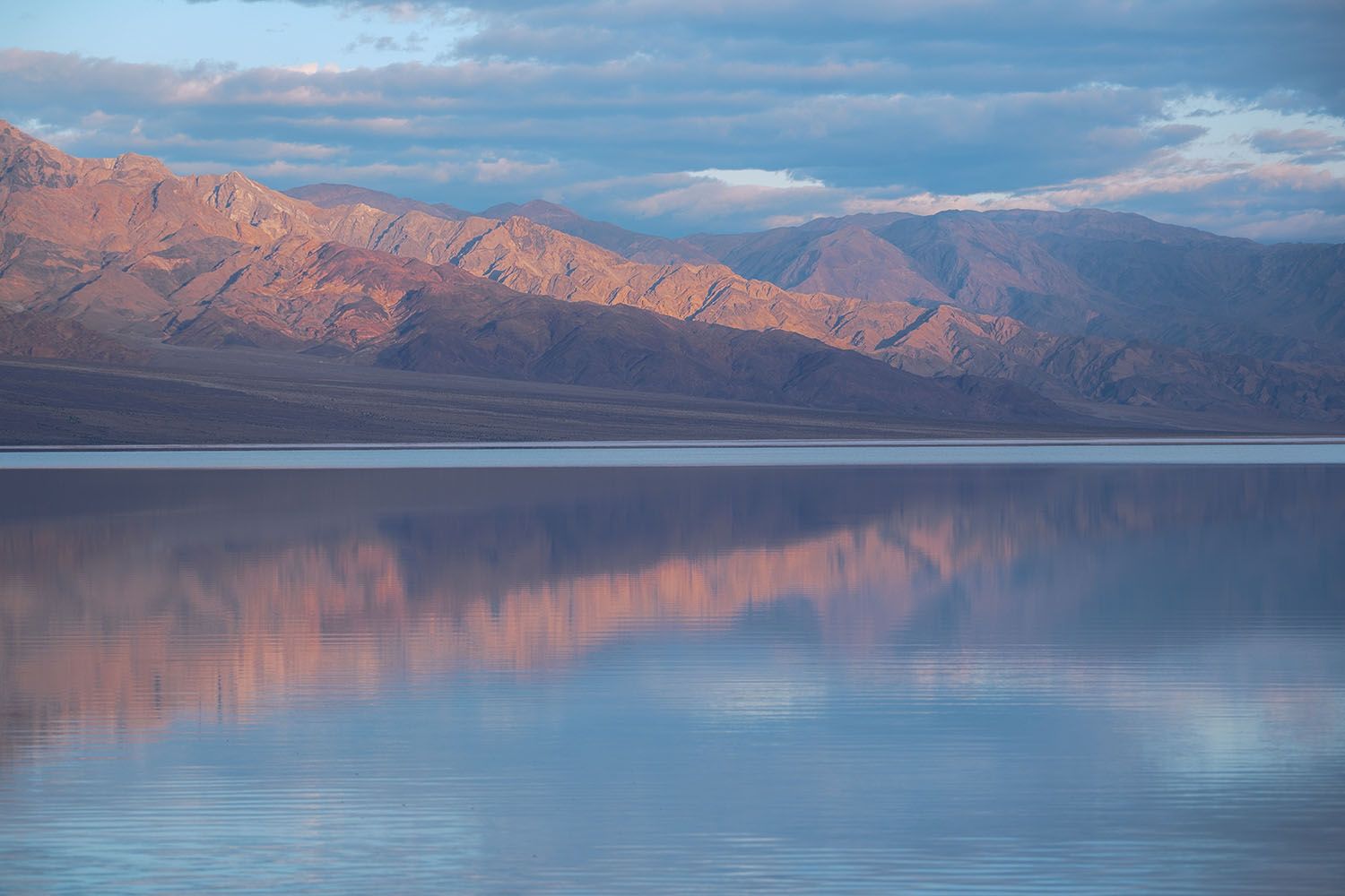 Water reflecting the clouds and mountains