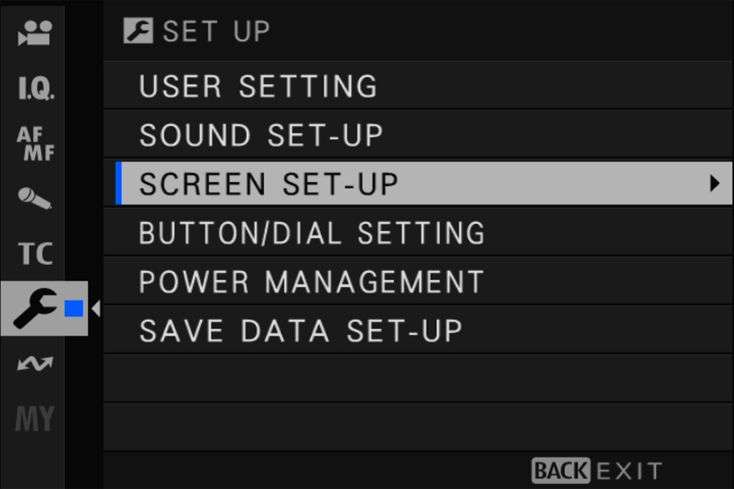 Settings menu with options